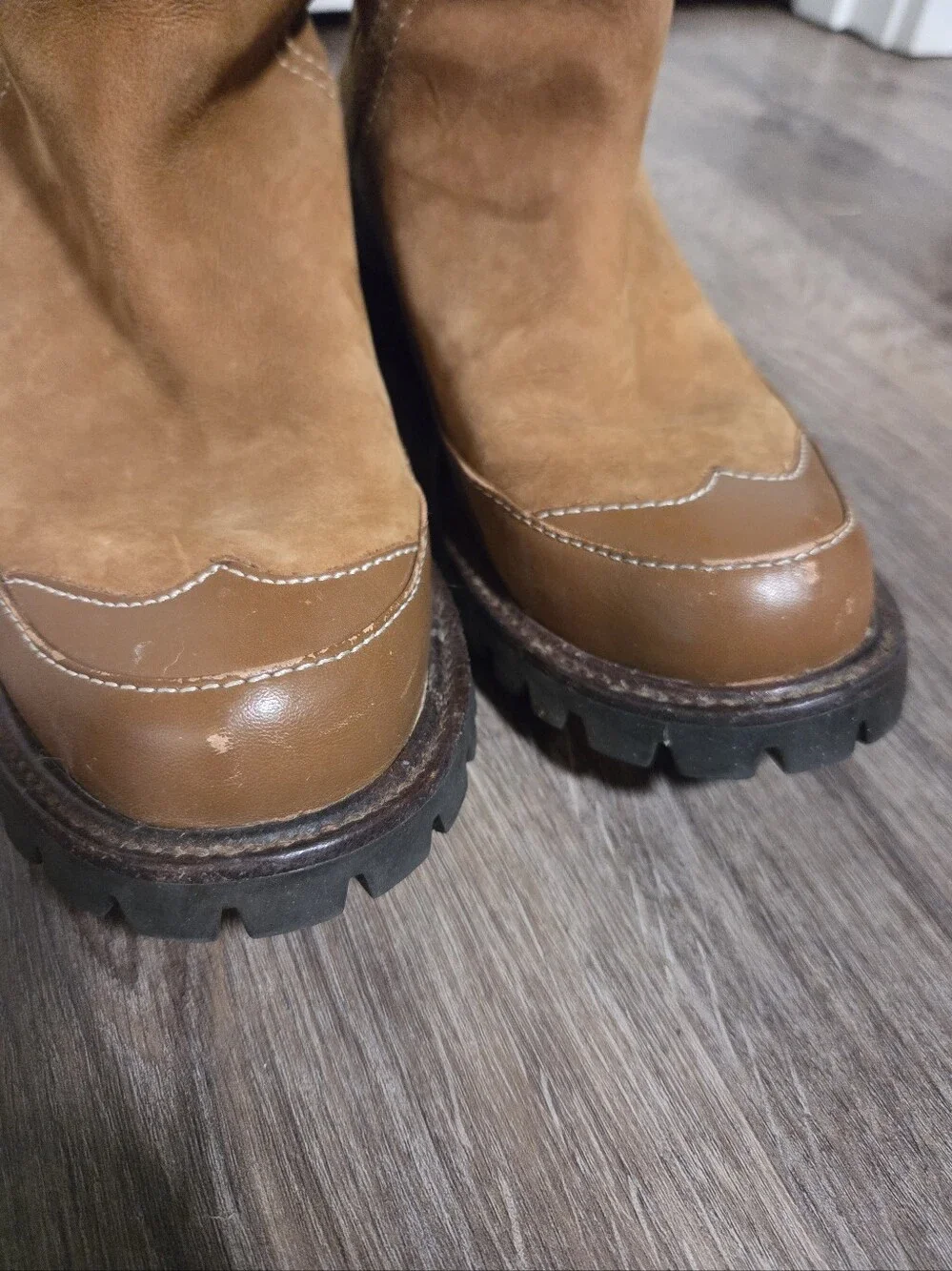 Hunter Suede Shearling Knew High Chunky Sole Boot